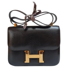 Vintage Hermes Black Box Leather Constance 23 Bag GHW