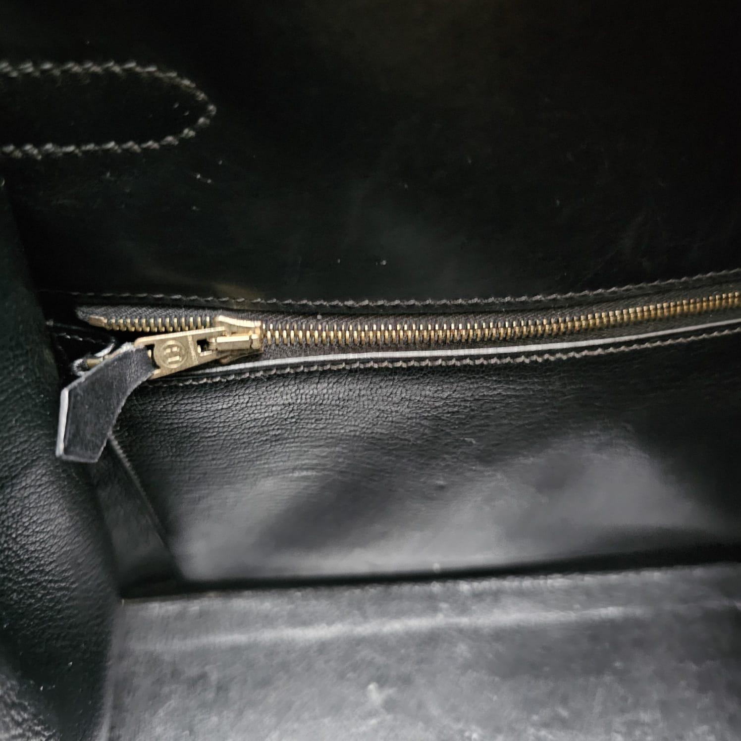 Vintage Hermes Black Box Leather Kelly 35 Bag 11