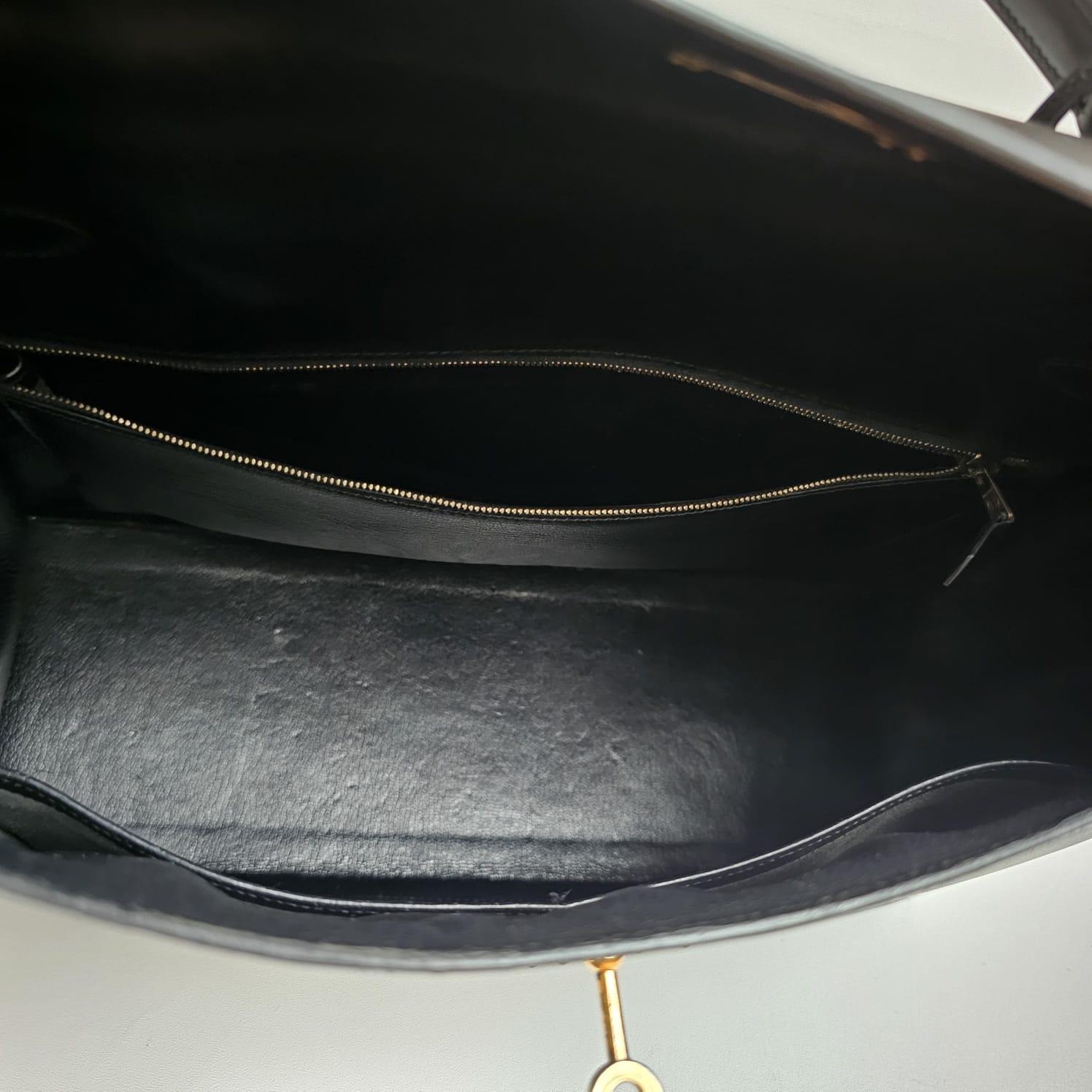 Vintage Hermes Black Box Leather Kelly 35 Bag 12