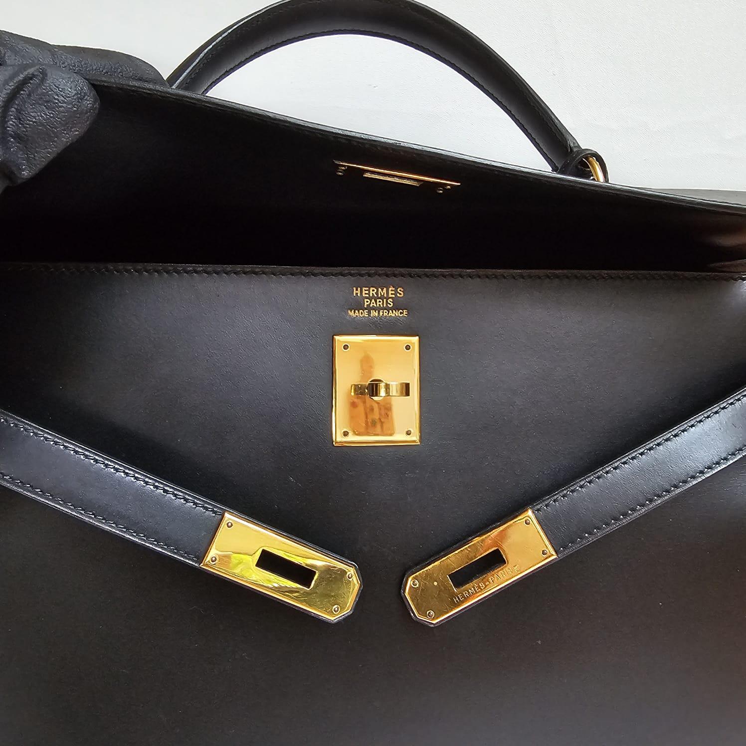 Vintage Hermes Black Box Leather Kelly 35 Bag 13