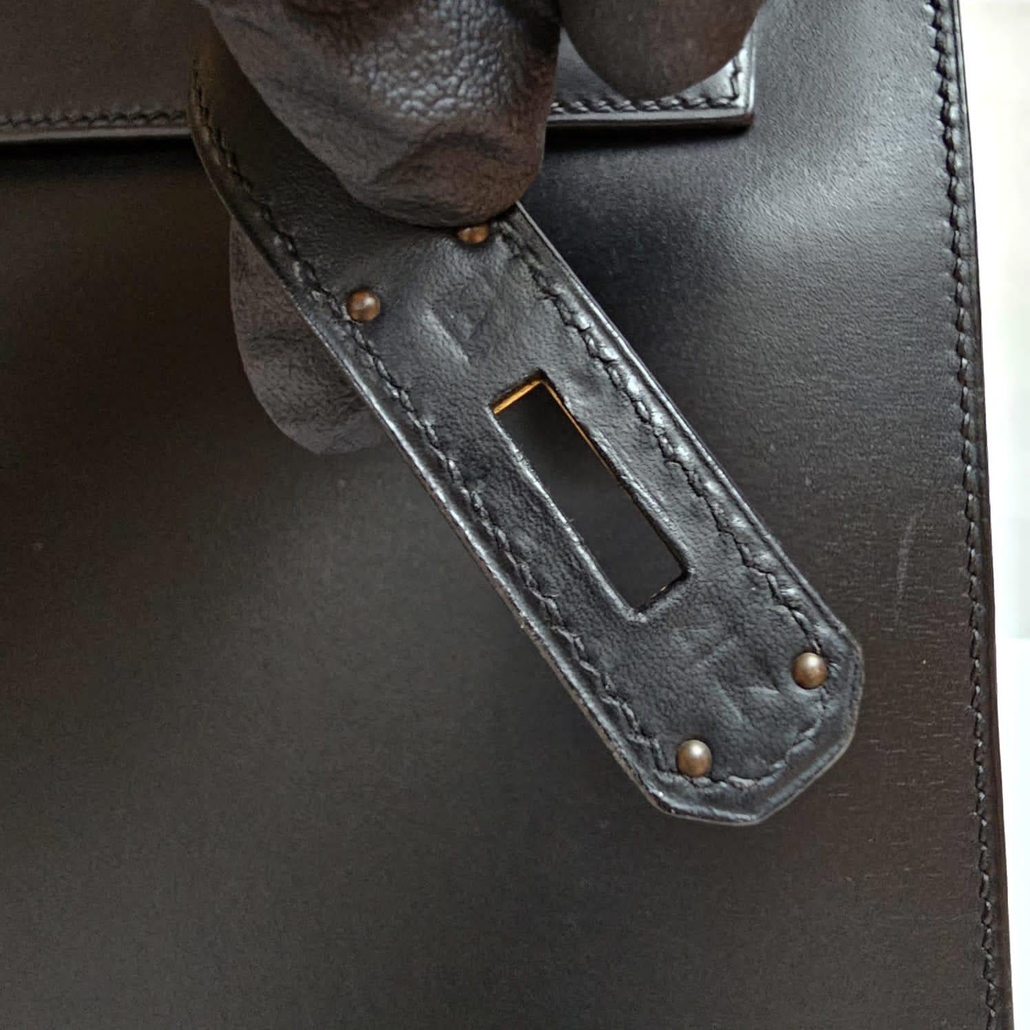 Vintage Hermes Black Box Leather Kelly 35 Bag 14