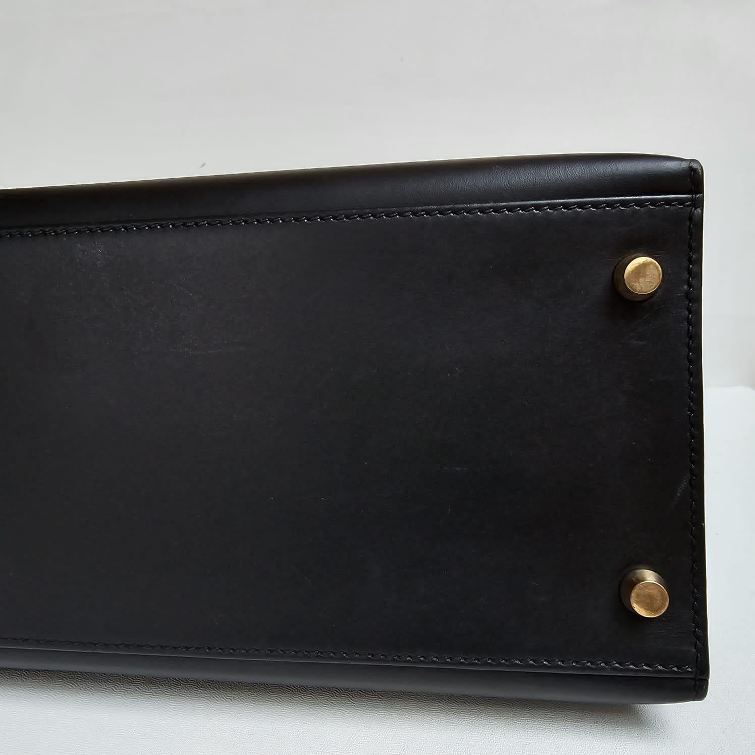Vintage Hermes Black Box Leather Kelly 35 Bag 15