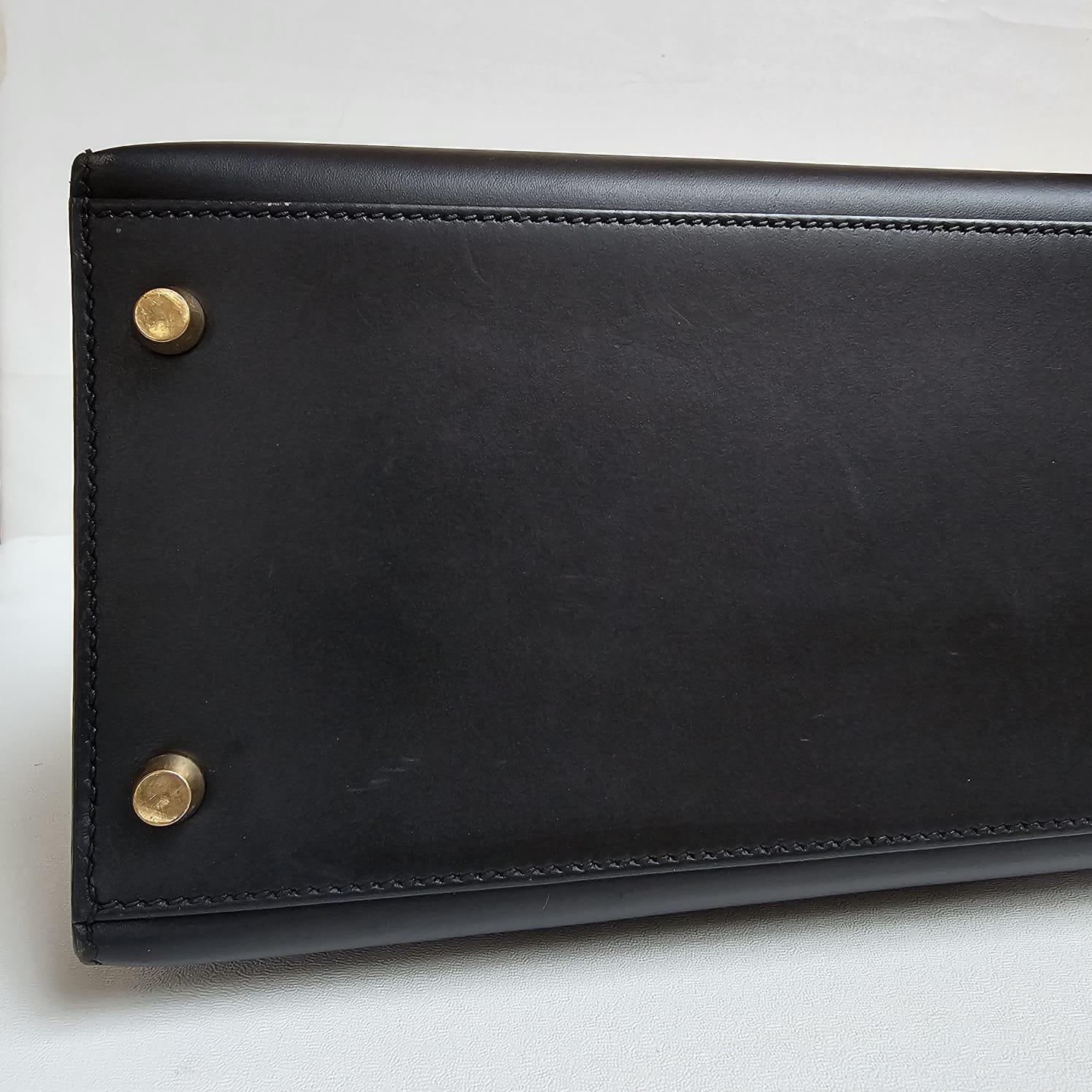 Vintage Hermes Black Box Leather Kelly 35 Bag 16