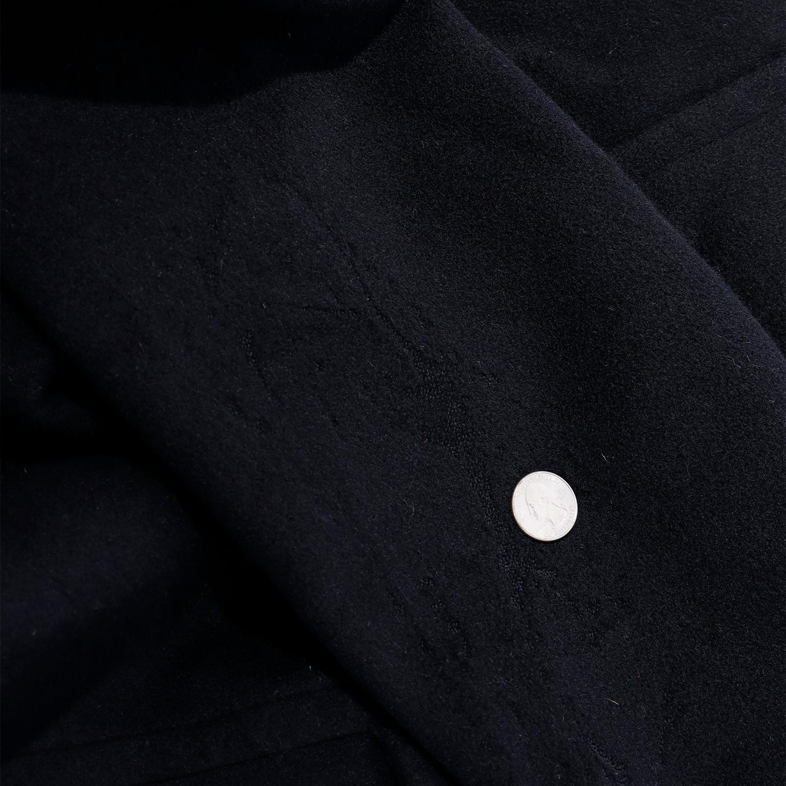 Vintage Hermes Black Cashmere Coat With Toggle Closure Hem & Drawstring Belt For Sale 9