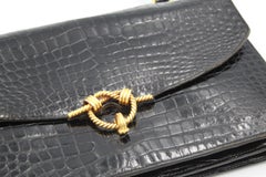 Vintage Hermes Black crocodile "Cordeliere" Shoulder Bag