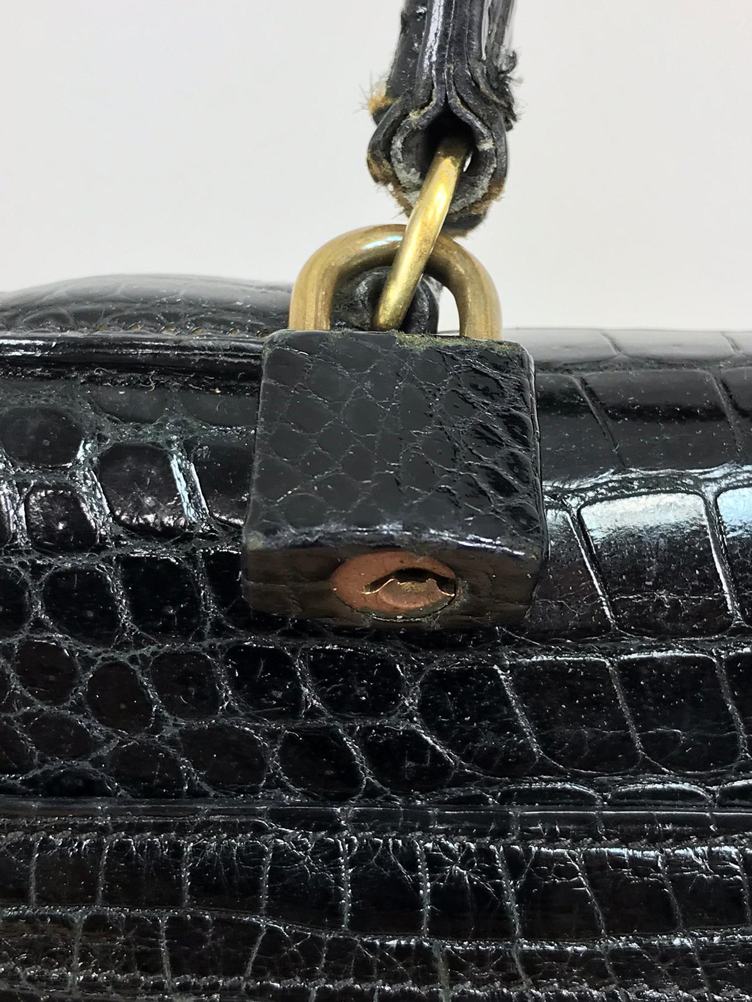 Vintage Hermes Black Crocodile Kelly Handbag mid 20th Century 1