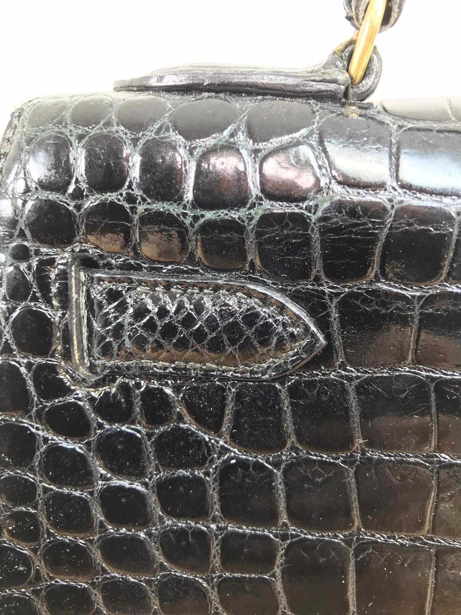 Vintage Hermes Black Crocodile Kelly Handbag mid 20th Century 2