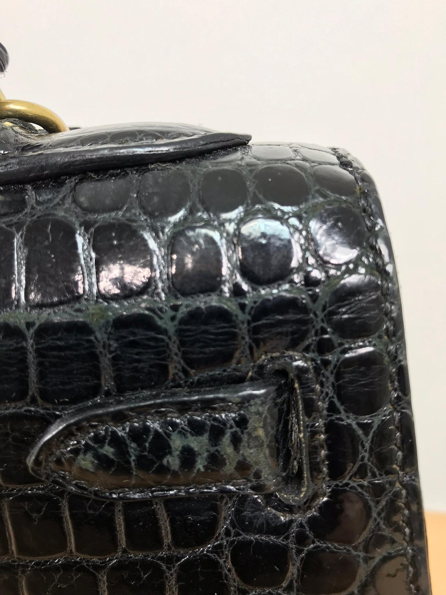 Vintage Hermes Black Crocodile Kelly Handbag mid 20th Century 3
