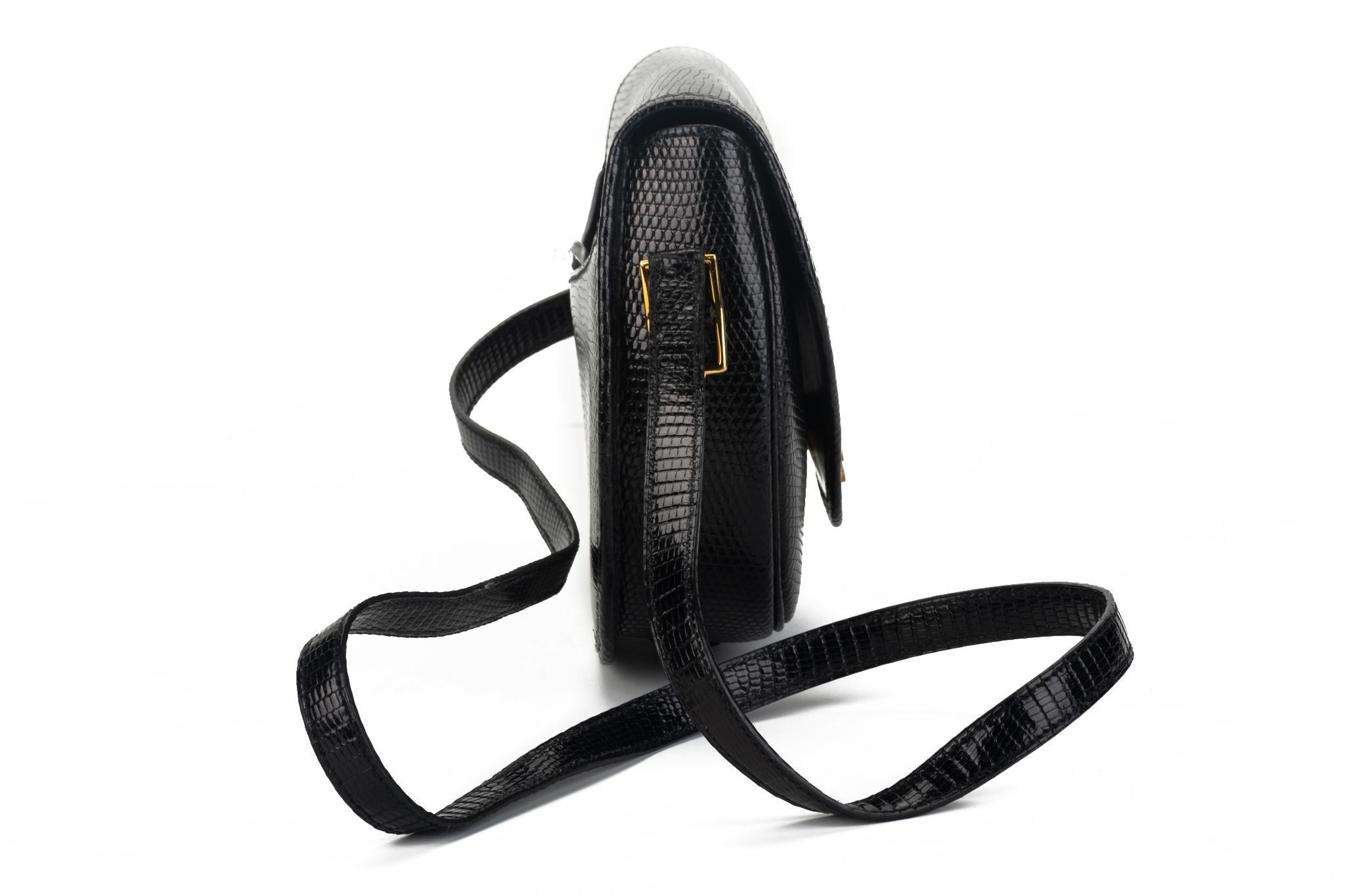 Vintage Hermès Lift Bag aus schwarzer Eidechse, 4 Wege (Schwarz)