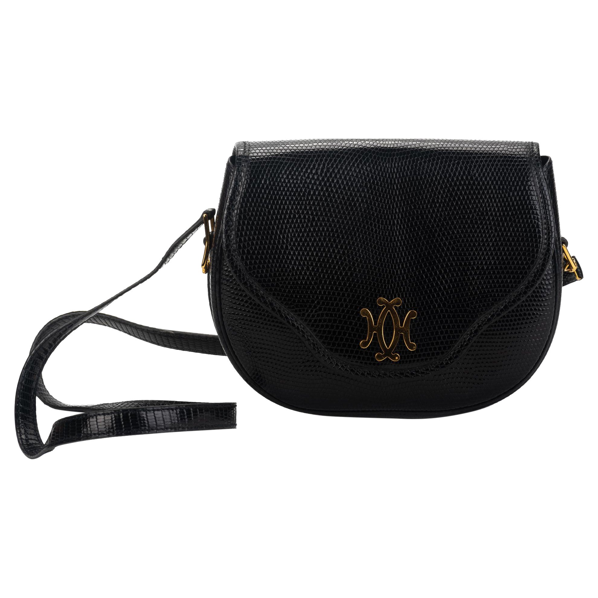 Vintage Hermès Lift Bag aus schwarzer Eidechse, 4 Wege