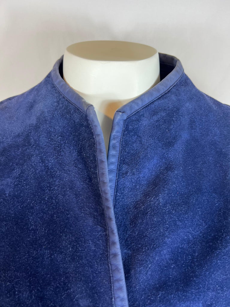 Vintage Hermes Blue Suede Jacket, Size Small For Sale at 1stDibs