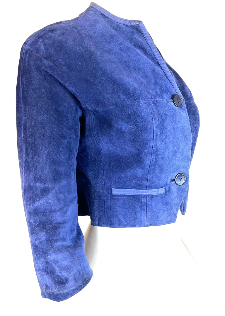 Vintage Hermes Blue Suede Jacket, Size Small For Sale at 1stDibs