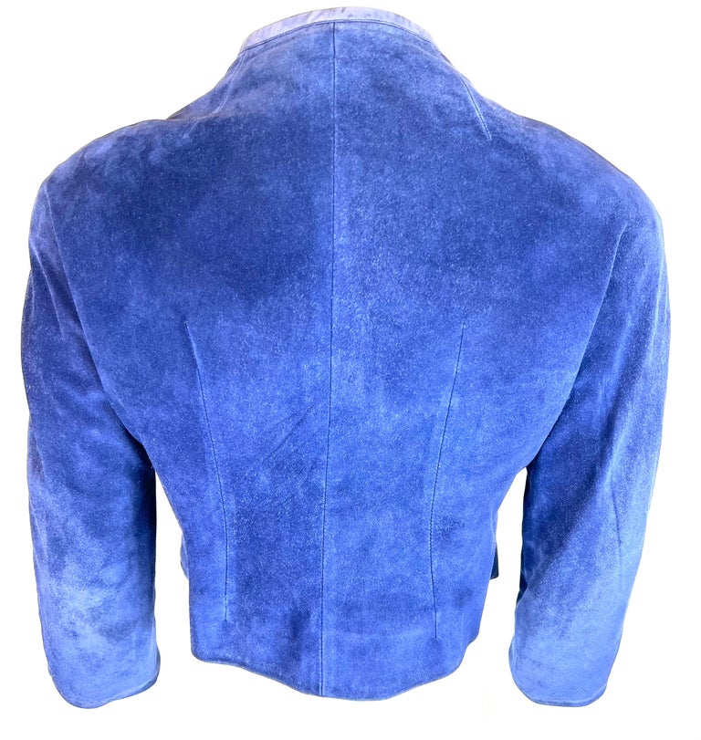 Vintage Hermes Blue Suede Jacket, Size Small For Sale at 1stDibs