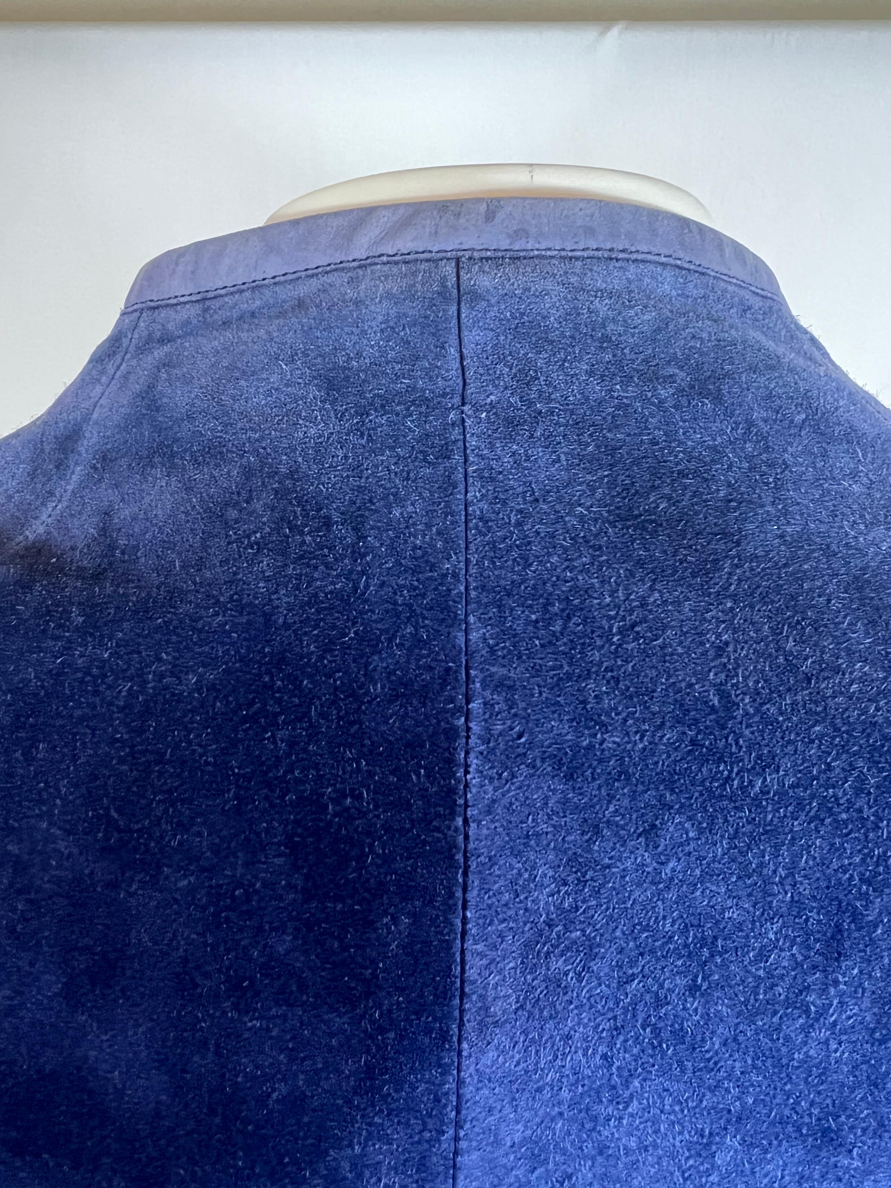 Vintage Hermes Blue Suede Jacket, Size Small In Excellent Condition For Sale In Beverly Hills, CA