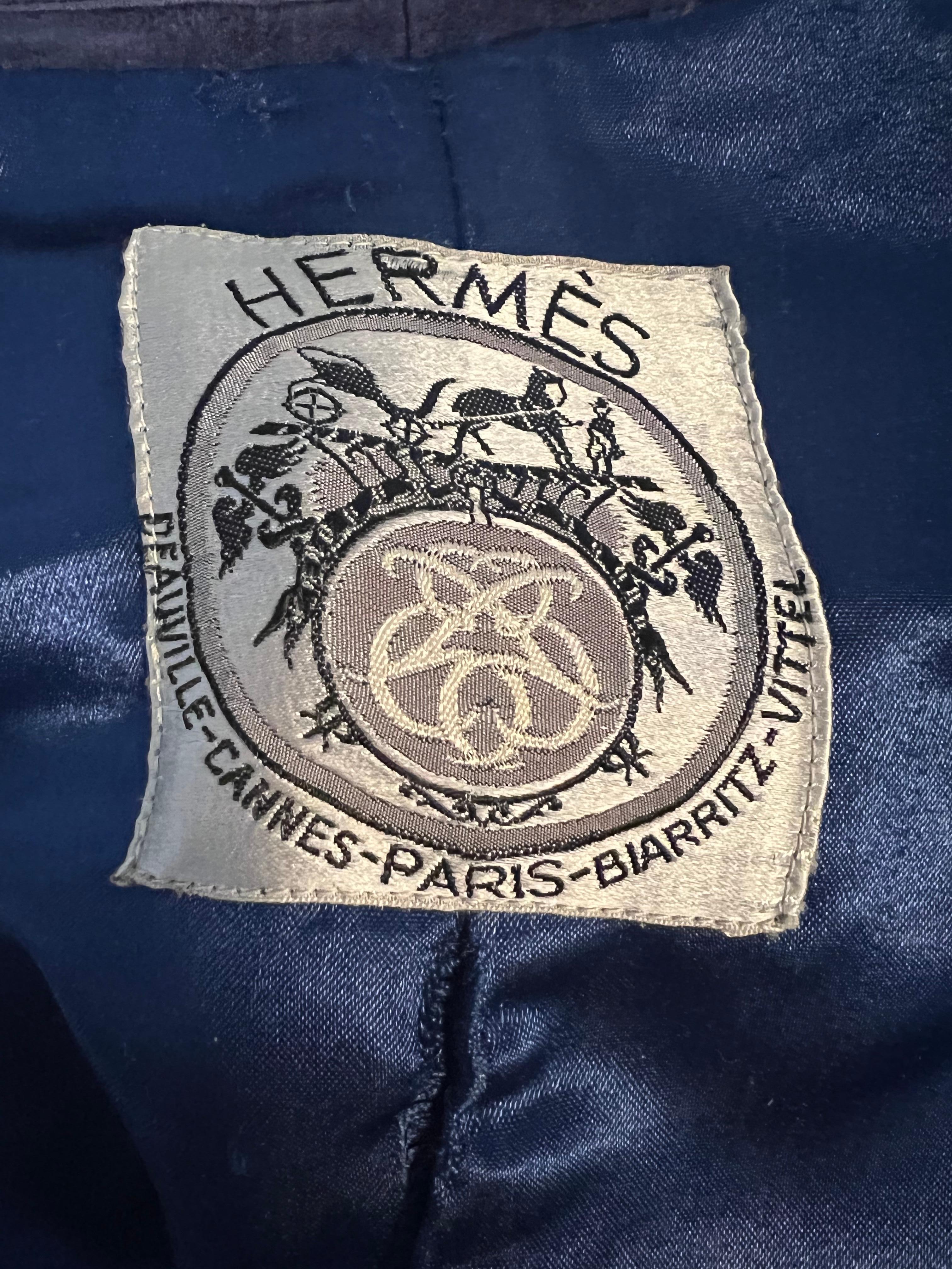 Vintage Hermes Blue Suede Jacket, Size Small For Sale 1