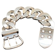 Vintage Hermes Boucles Sellier Sterling Silver Chain Bracelet