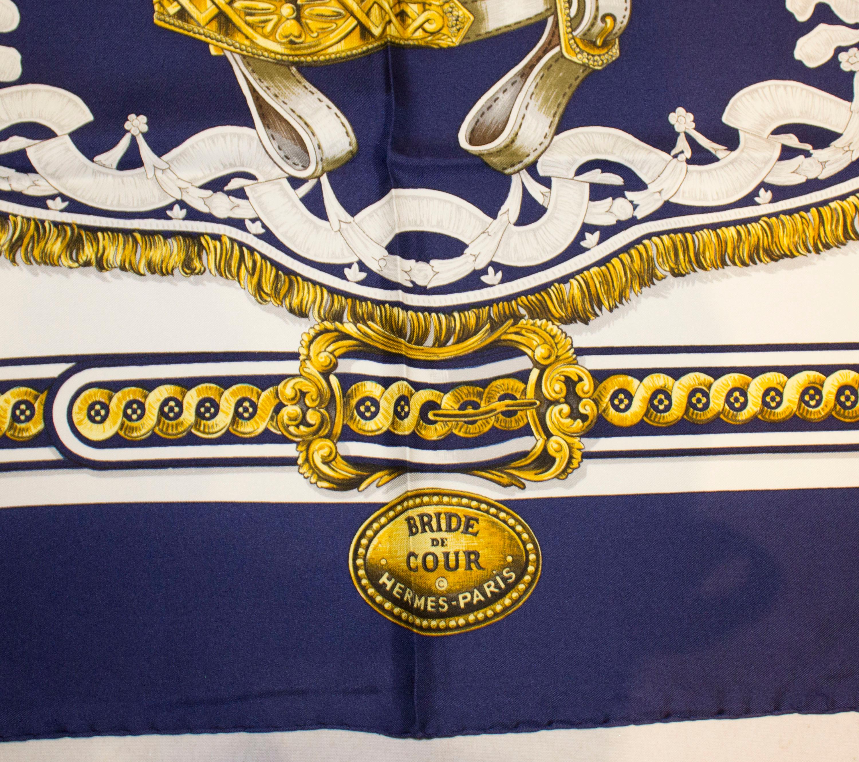 Black Vintage Hermes Bride de Cour Silk Scarfwith Blue Border