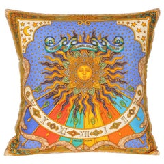 Vintage Hermes Bright Blue and Gold Silk Scarf and Irish Linen Cushion Pillow