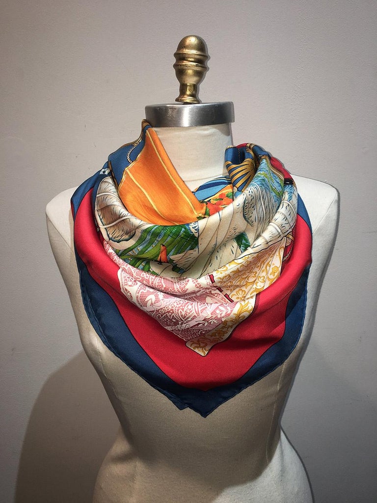 Vintage Hermes Brise de Charme Silk Scarf in Red and Navy at 1stDibs