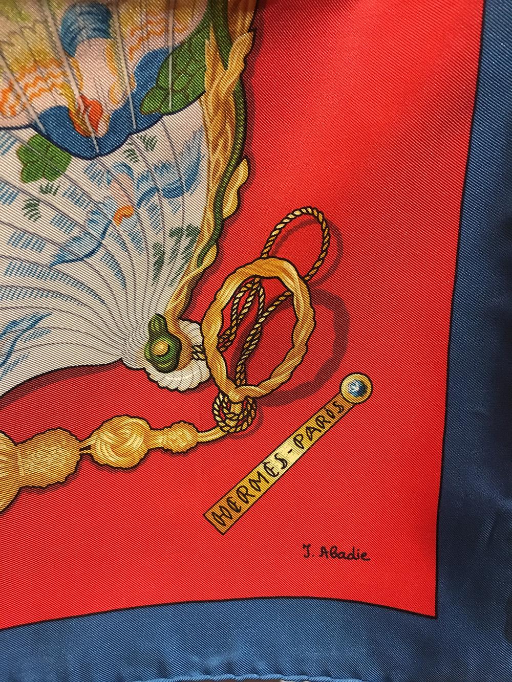 Vintage Hermes Brise de Charme Silk Scarf in Red and Navy In Excellent Condition In Philadelphia, PA