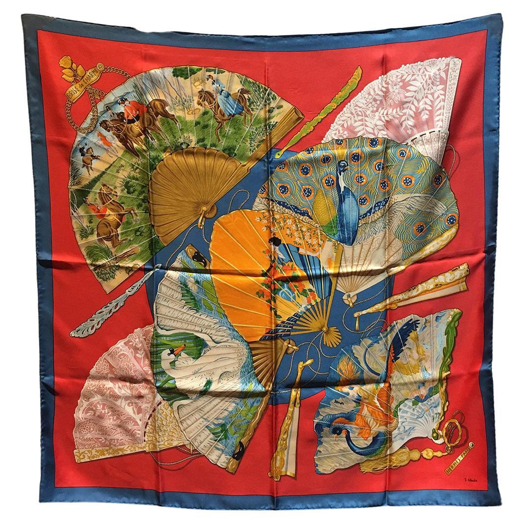 Vintage Hermes Brise de Charme Silk Scarf in Red and Navy
