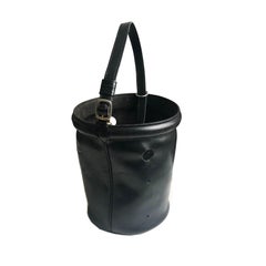 Vintage Hermes Bucket Feed Bag Seau Mangeoire PM Black Box Leather 1950s