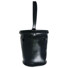 Retro Hermes Bucket Feed Bag Seau Mangeoire PM Black Box Leather 1950s 