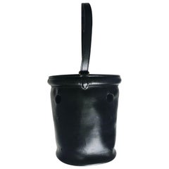 Vintage Hermes Bucket Feed Bag Seau Mangeoire PM Black Box Leather 1950s