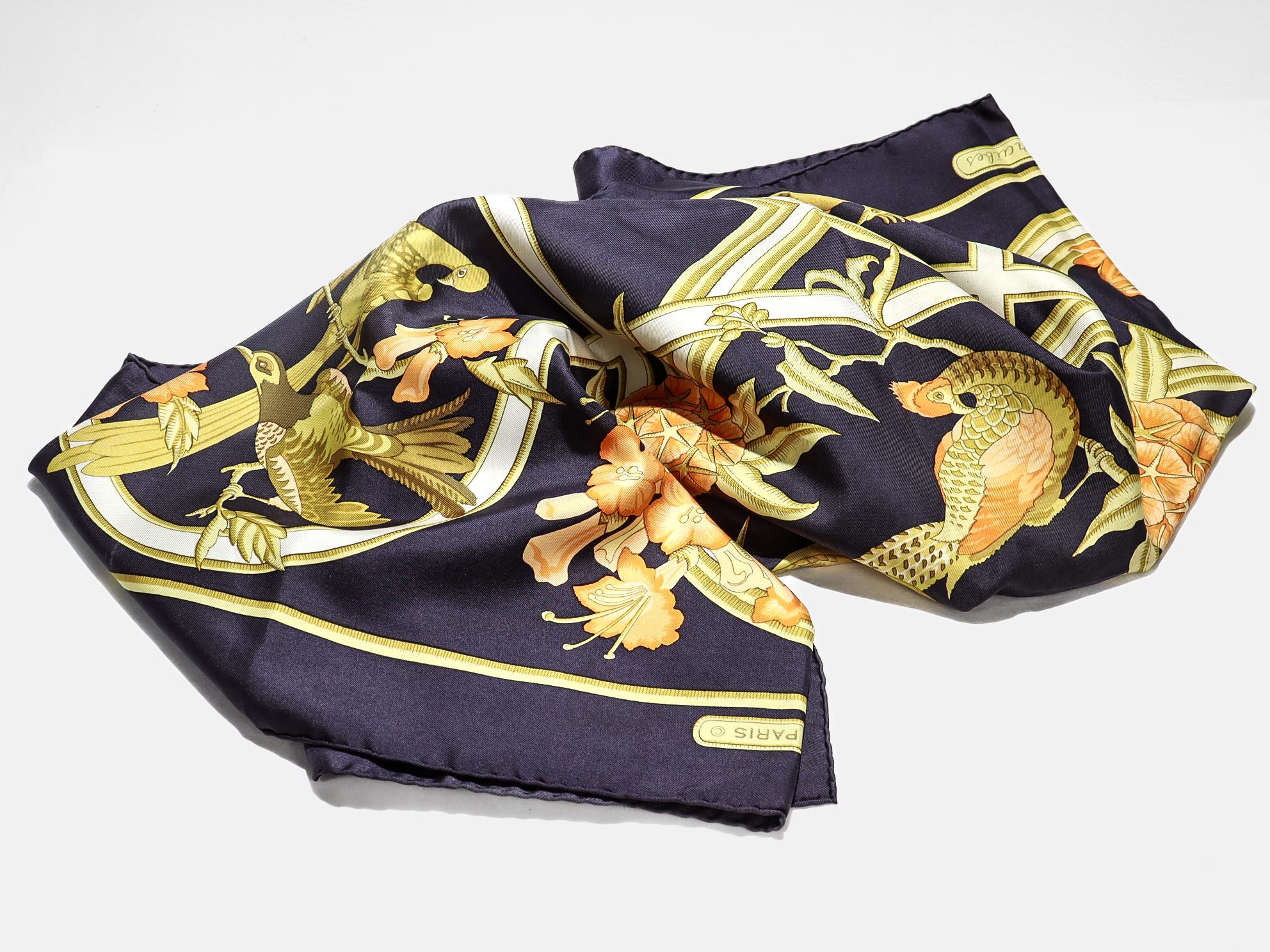 French Vintage Hermès 'Caraibes' Silk Scarf For Sale