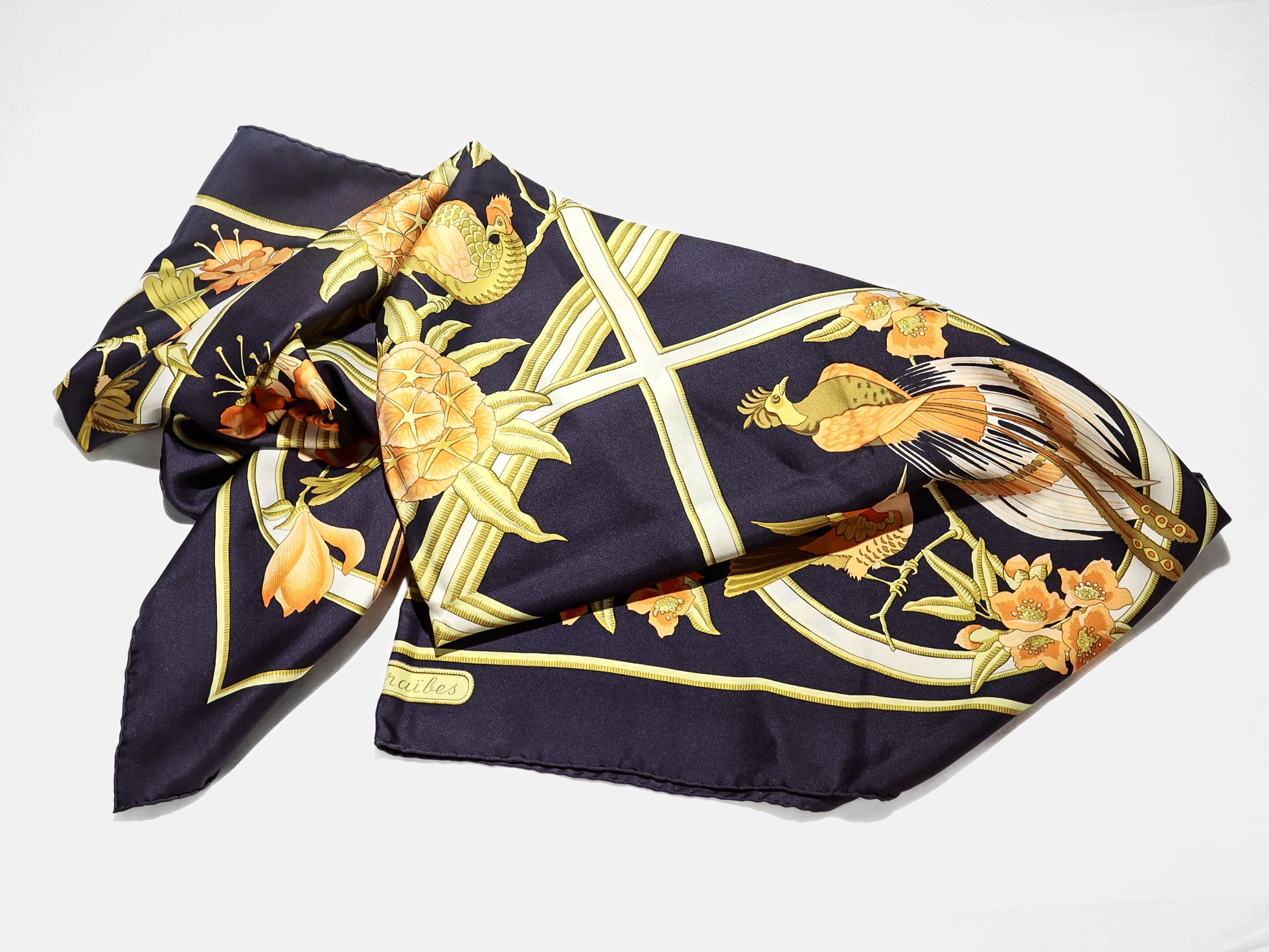 Vintage Hermès 'Caraibes' Silk Scarf In Good Condition For Sale In Philadelphia, PA