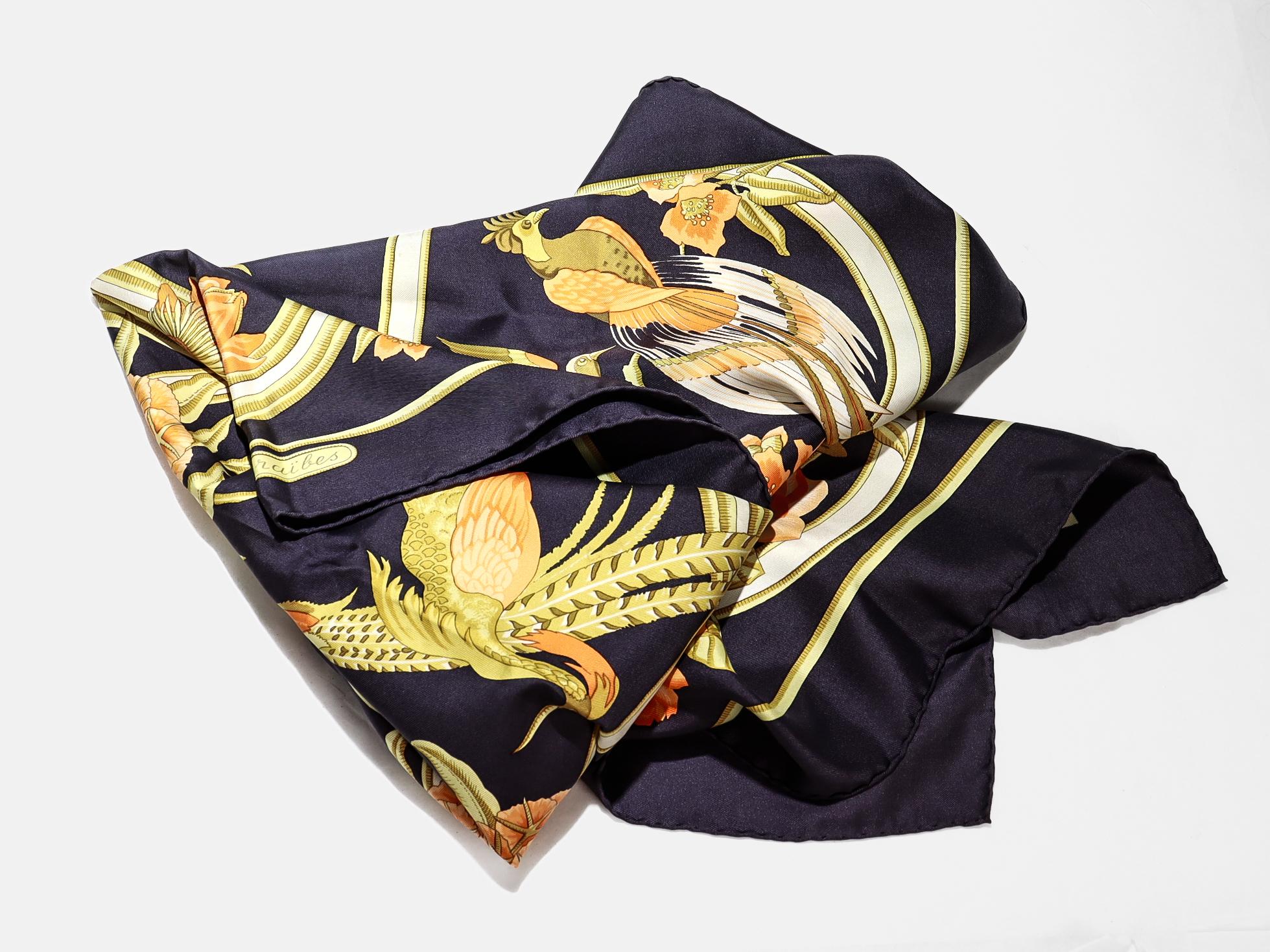 20th Century Vintage Hermès 'Caraibes' Silk Scarf For Sale