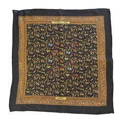 Vintage Hermes "Chasse En Inde" Silk Pocket Square with Original Square Box