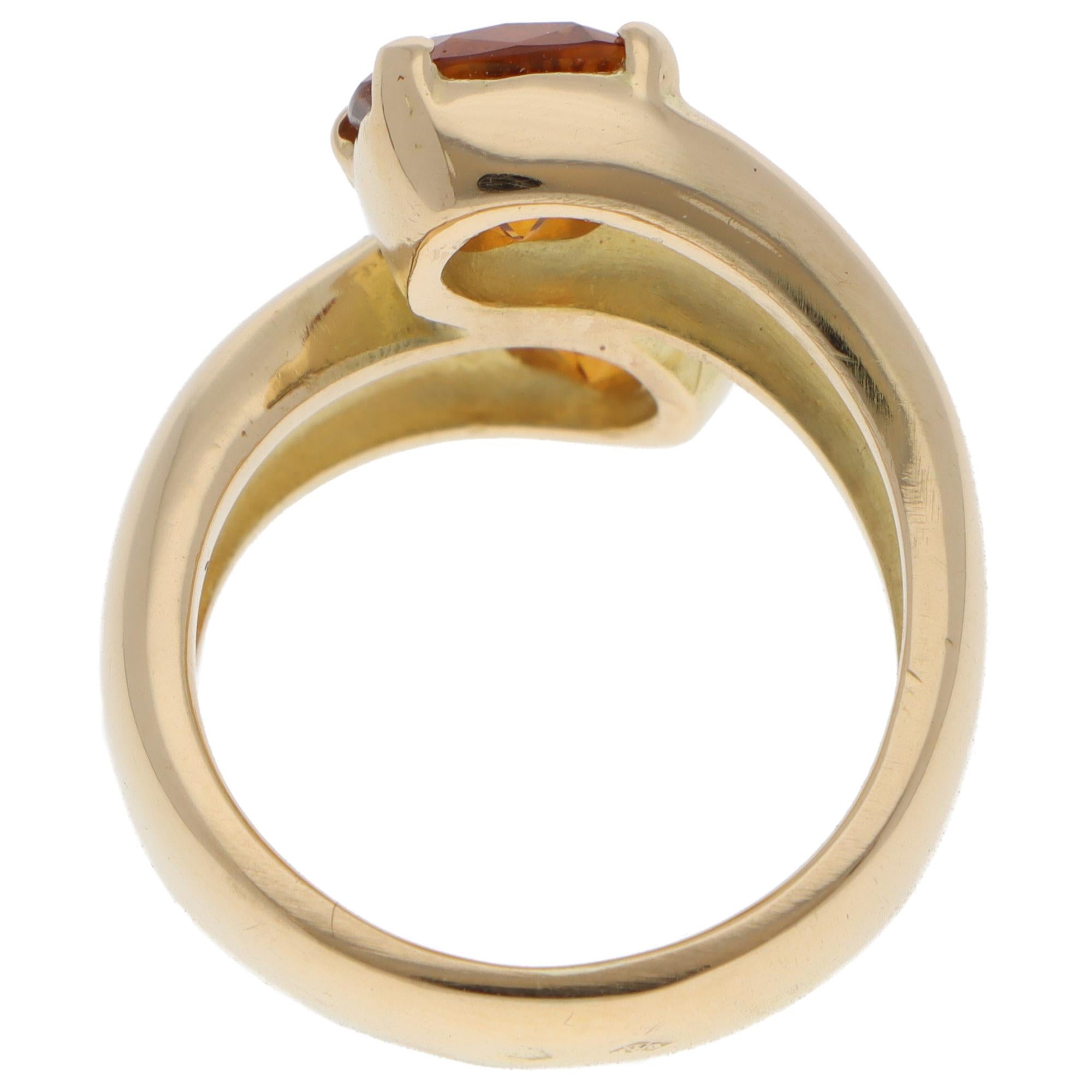Women's or Men's Vintage Hermès Citrine Ring in Yellow Gold For Sale