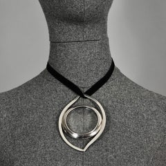 Vintage HERMES Cleopatra Eye Magnifying Glass Silver Scarf Ring Pendant Necklace