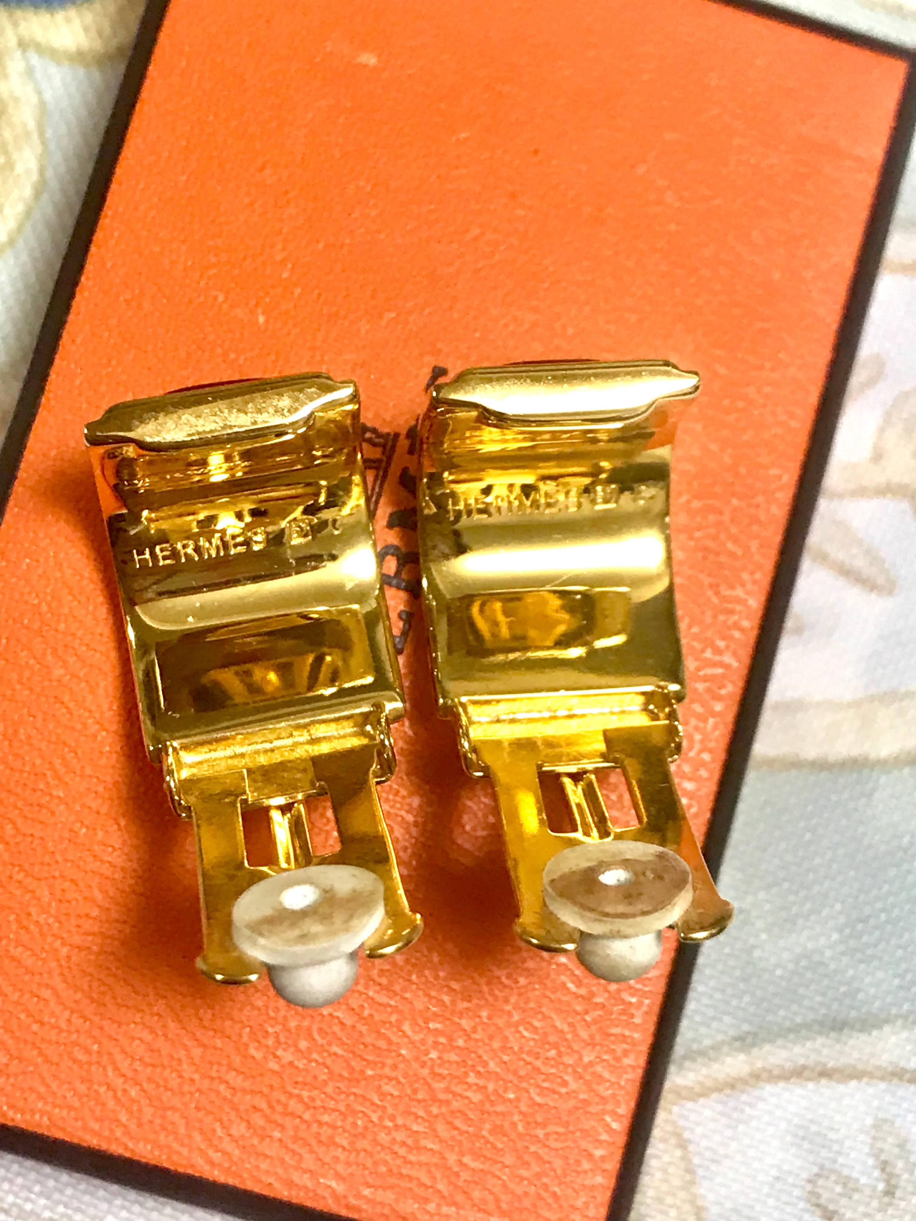 Hermes Vintage blue and yellow cloisonne and gold earrings with H logo, 1990s For Sale 1