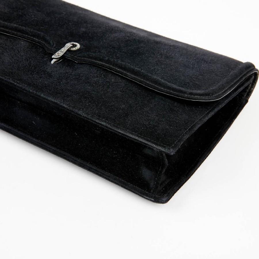 Vintage Hermes Clutch Black Suede In Good Condition In Paris, FR