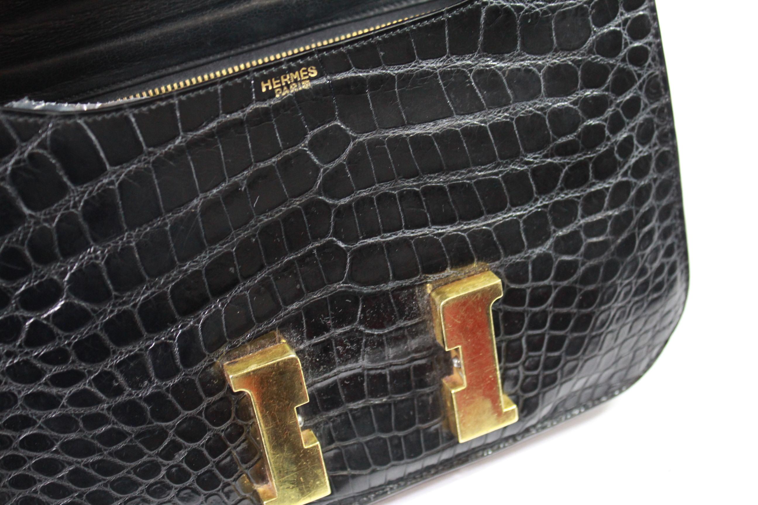 Vintage Hermes Constance 23 Black Croco Bag at 1stDibs | hermes ...