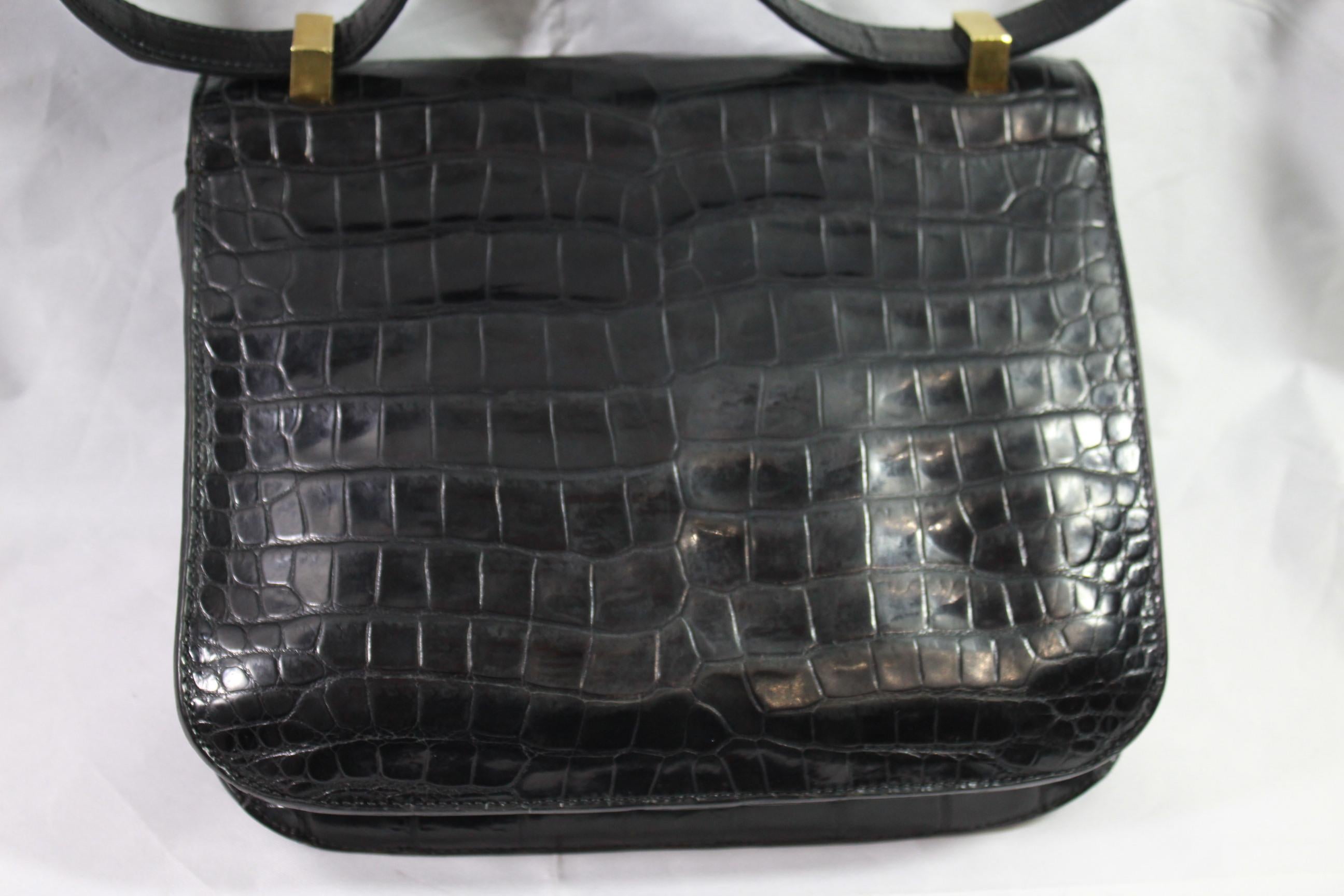 Vintage Hermes Constance 23 Black Croco Bag 4