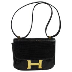 Vintage Hermes Constance 23 Black Croco Bag