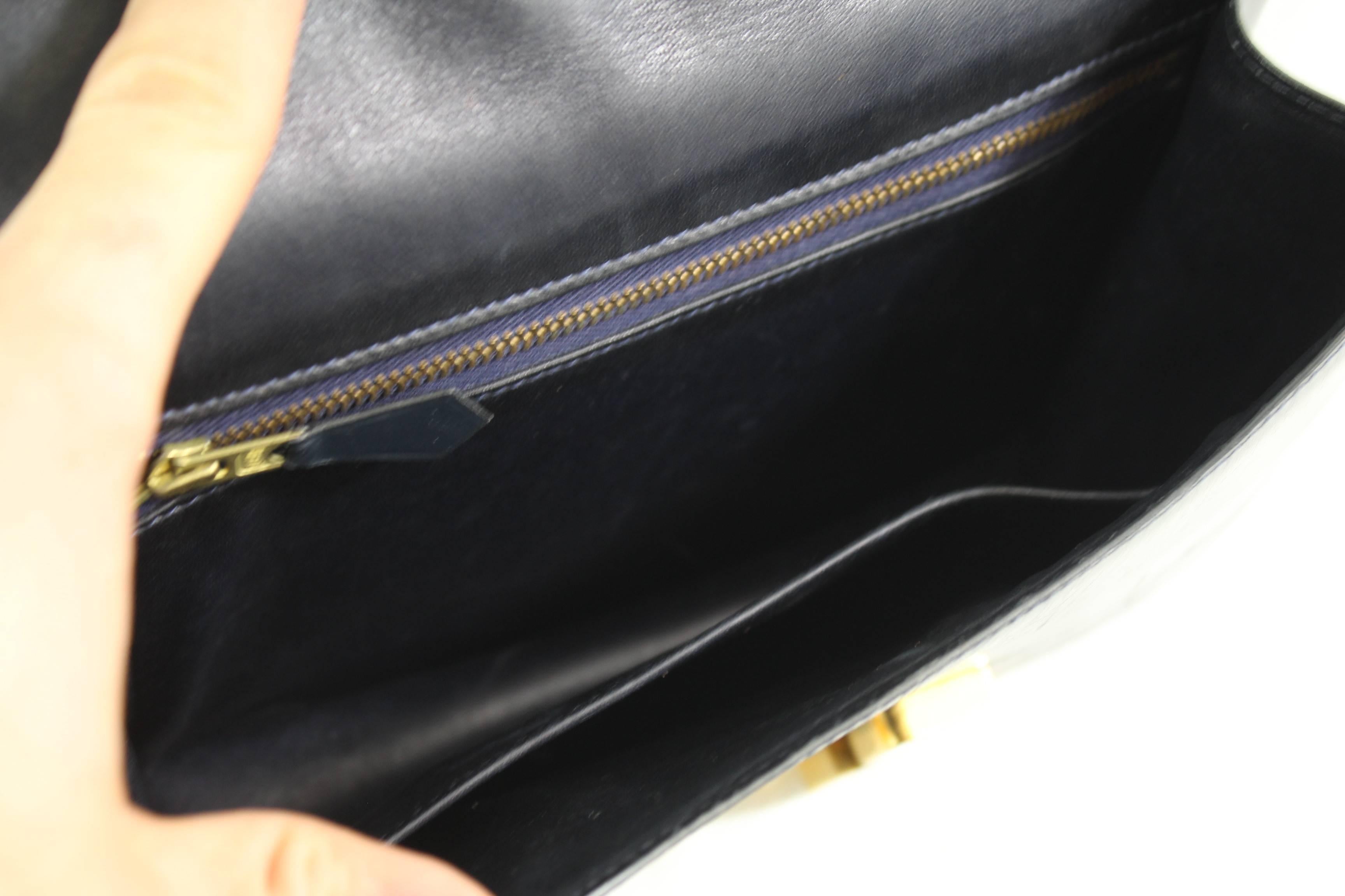 Women's or Men's Hermes Vintage Constance Navy Bag in Navy leather and Golden Hardware