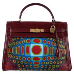 Vintage Hermès Custom Painted ‘Cyber Croc’ Kelly 32 Rouge H Box w Gold Hardware