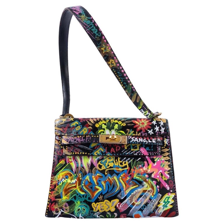 Vintage Hermès Custom Painted 'Graffiti' Mini Kelly 20 with Gold Hardware,  1957 For Sale at 1stDibs