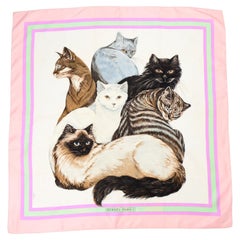 Vintage Hermès Daphne Duchesne Silk Cat Scarf Collectible Carré Les Chats 1985