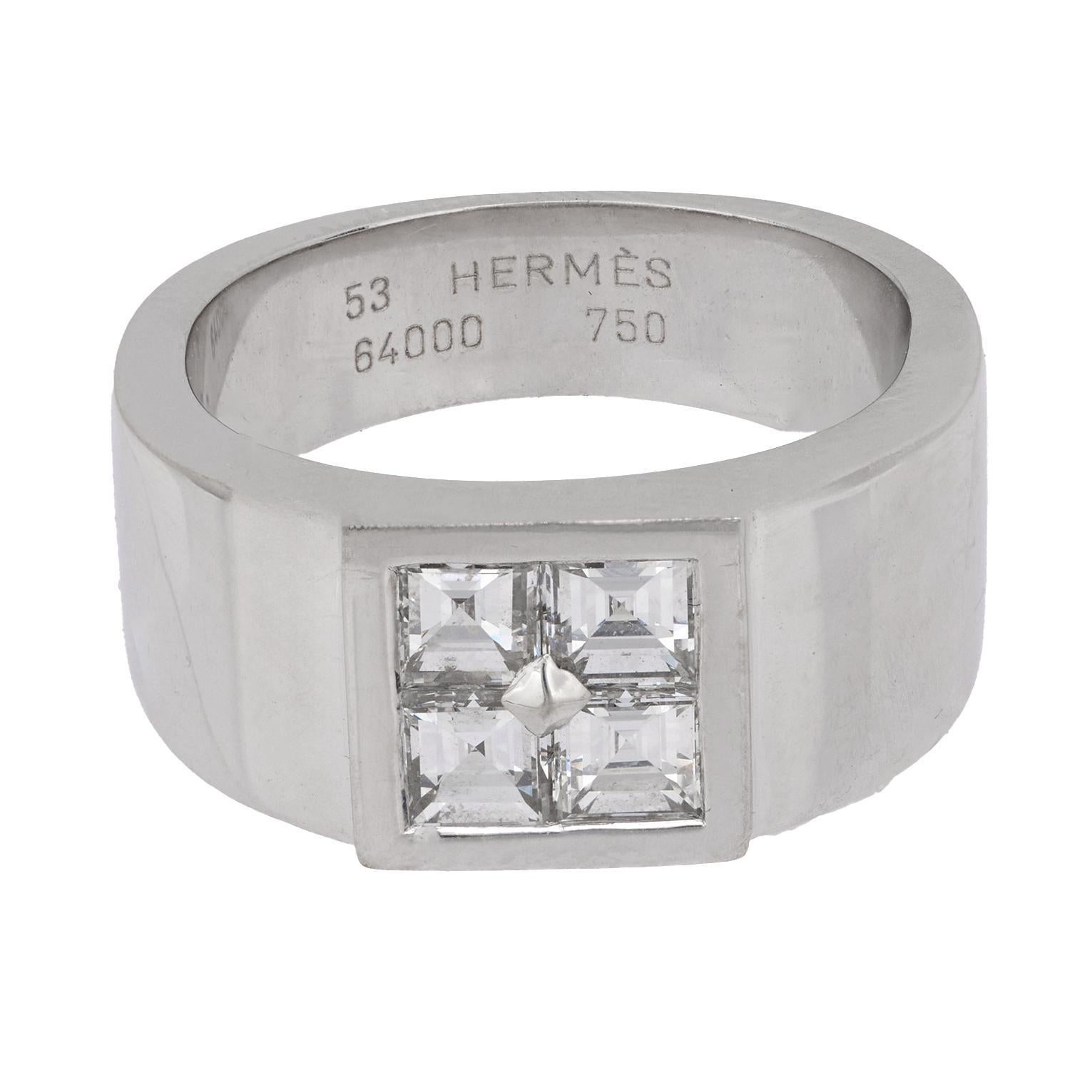 Square Cut Vintage Hermes diamond 18k white gold band
