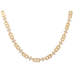 Retro Hermès Diamond Chain Link Necklace Set in 18k Yellow Gold