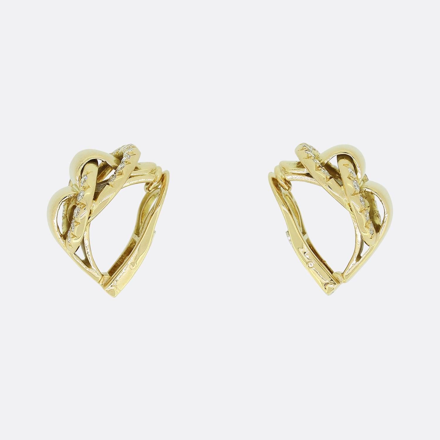 Taille ronde Boucles d'oreilles vintage Hermes en diamant à clip en vente