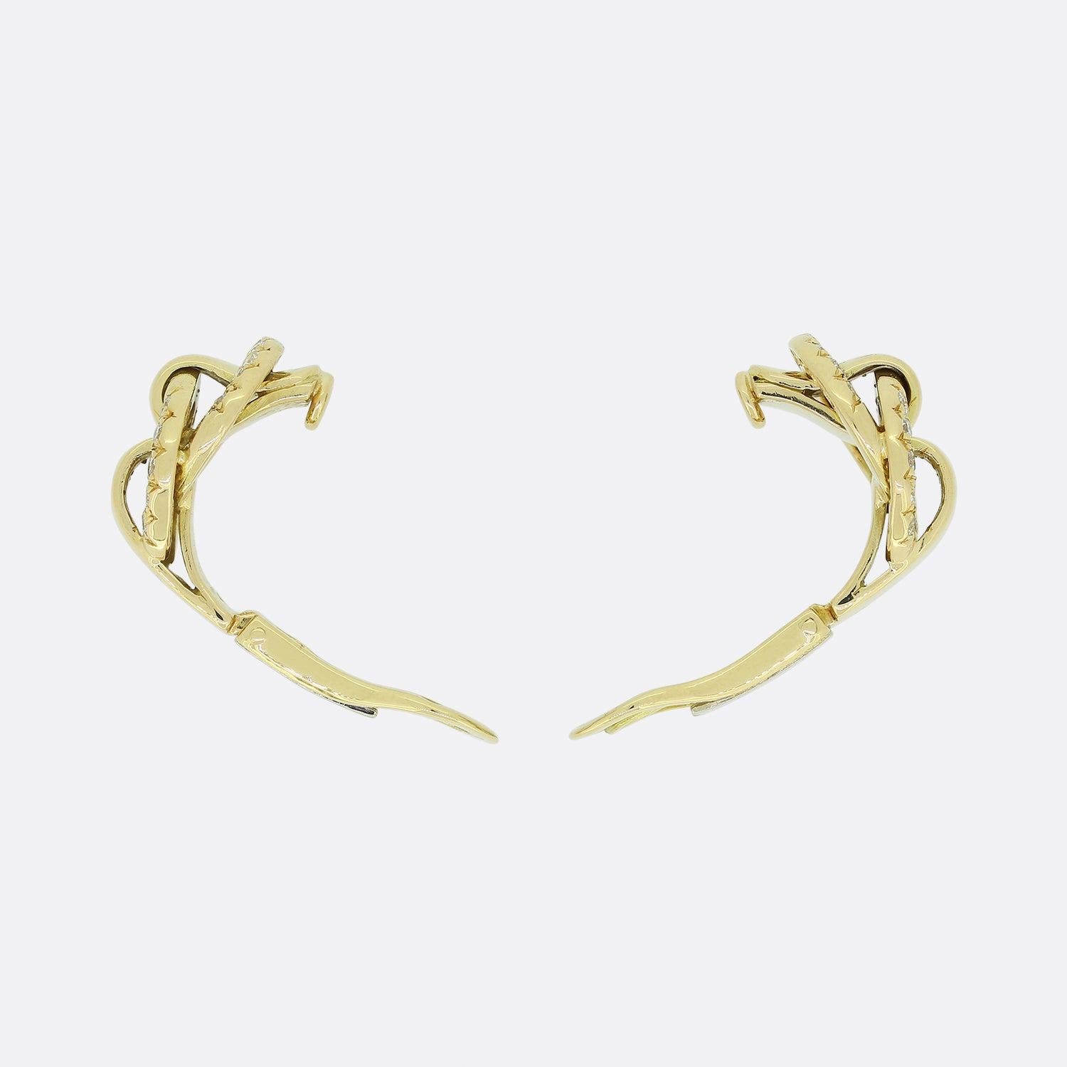 Vintage Hermes Diamond Clip On Earrings In Good Condition For Sale In London, GB