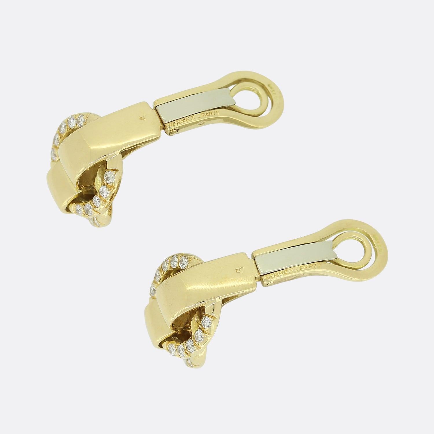 Women's Vintage Hermes Diamond Clip On Earrings For Sale
