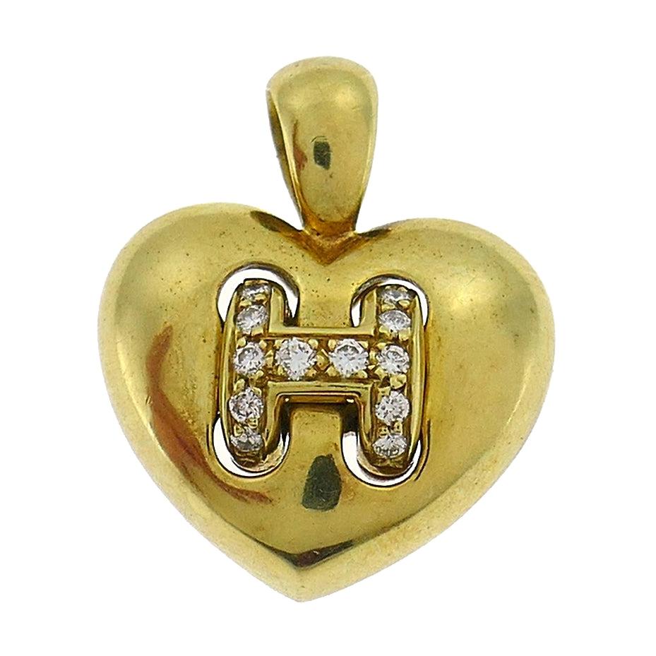 Vintage Hermes Diamond Gold Heart Pendant Charm
