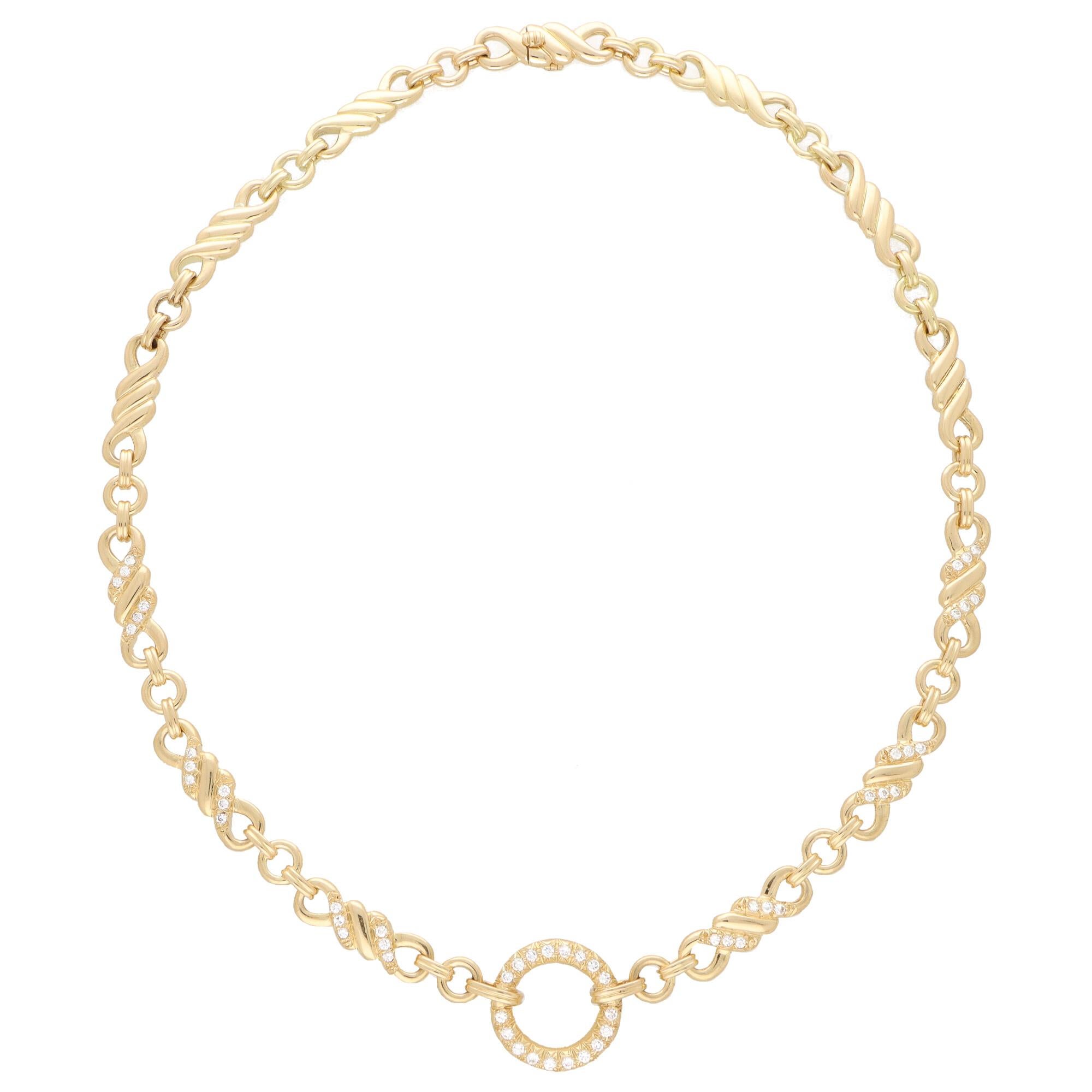 Retro Vintage Hermès Diamond Infinity Circle Necklace Set in 18k Yellow Gold